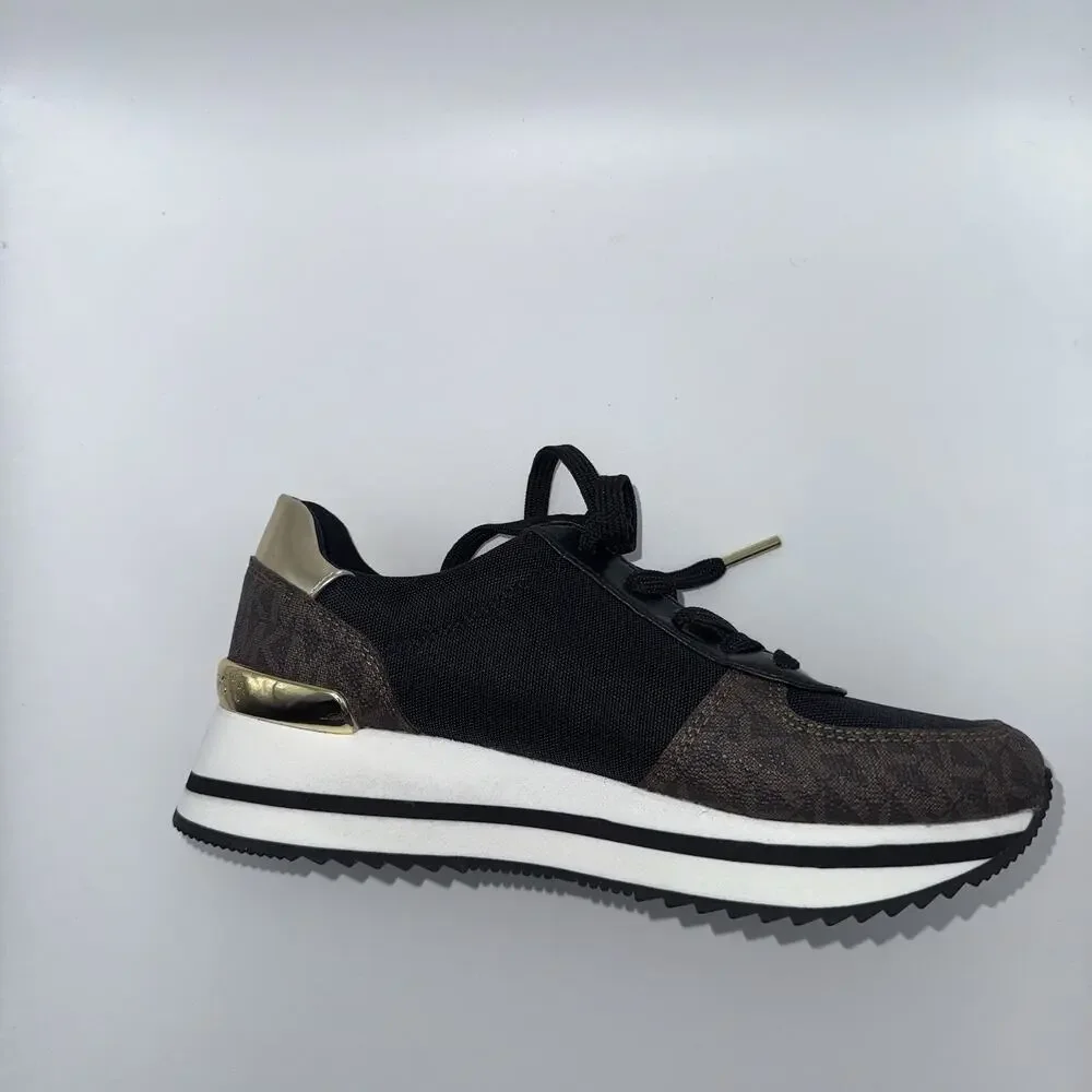 Michael Kors Monique Trainer Sneakers Brown Logo Black Women’s 5.5M